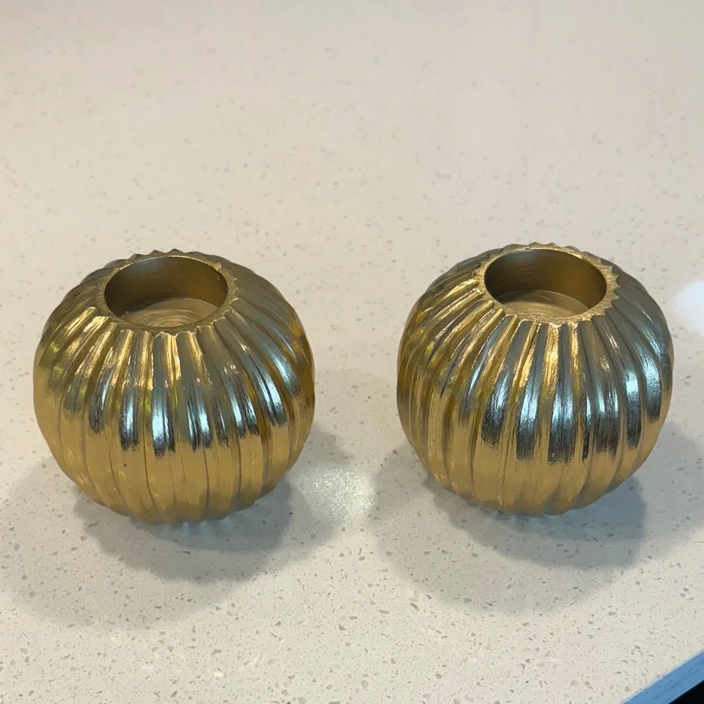 🔸NWT🔸Set of 2 CB2 Slice Gold Tea Light Holders